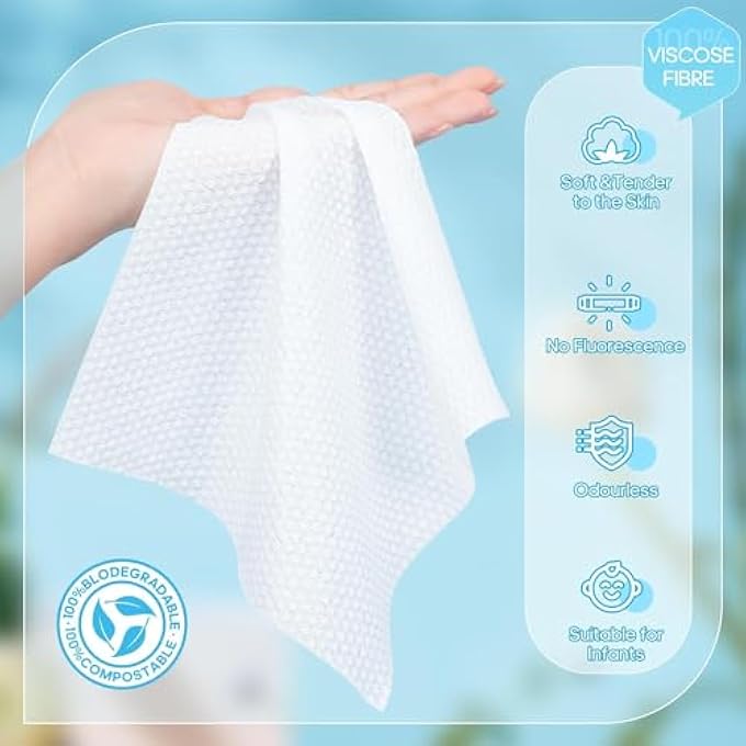 NALACAL FACE TOWELS, DISPOSABLE FACE CLEANING TOWEL FOR SENSITIVE SKIN LINT-FREE DAILY CLEAN TOWELS FOR FACE, BIODEGRADABLE FACE TOWELS FOR SKIN CARE, MAKE-UP WIPES AND FACIAL CLEANSING (4 PACKS - Image 3